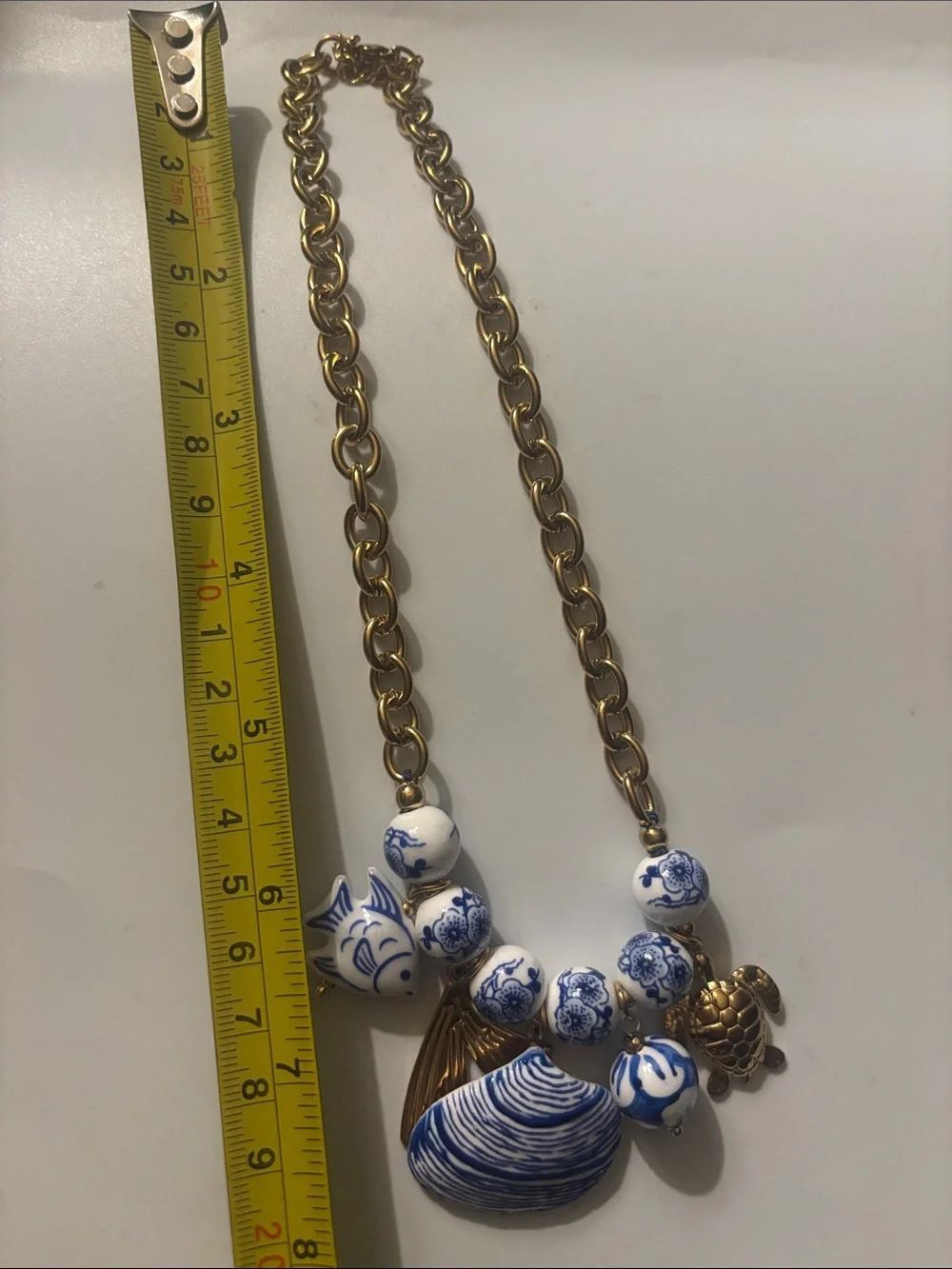 Fish Shell Drop Statement Necklace~ 18K Gold Plated ~ New - Picture 8 of 8